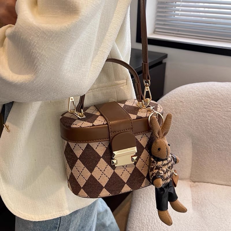 Túi Xách Dáng Hộp Kèm Quai Xách Tay Hoạ Tiết Kẻ Caro Hàng Thời Trang Cao Cấp