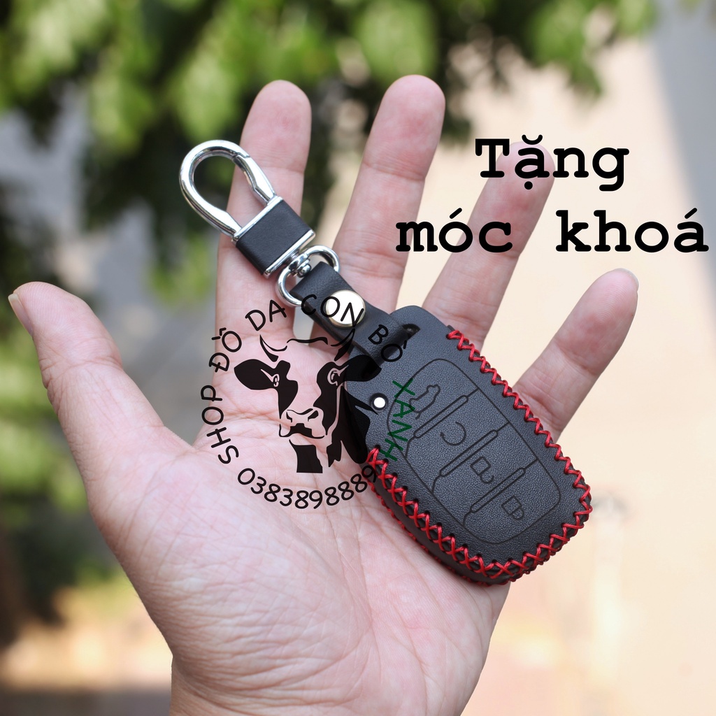 [Mã LIFEAUMAY giảm 10% tối đa 30k đơn 150k] bao da chìa khoá Hyundai Creta 2022 allnew 4 nút handmade da thật 008b