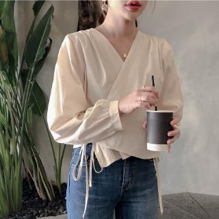 Áo Sơ Mi Tay Dài Cổ Chữ V Thiết Kế Đơn Giản Size S-XL