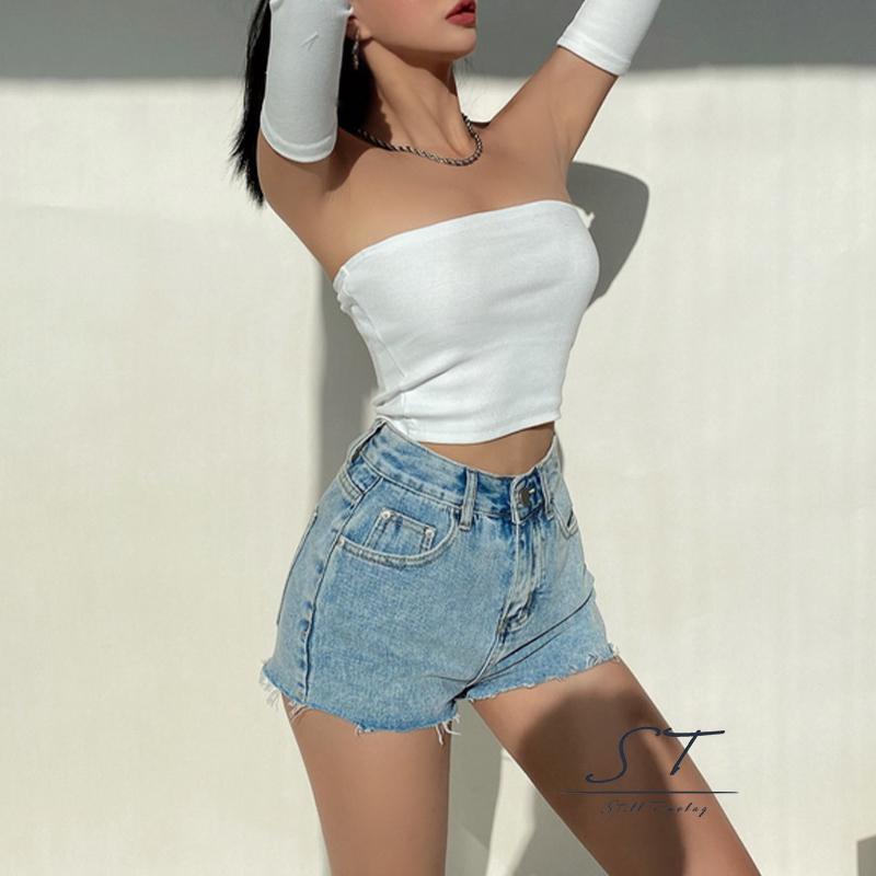 Áo croptop chui đầu tay dài cổ thuyền màu trơn màu trắng/xanh lá/tím thời trang mùa hè