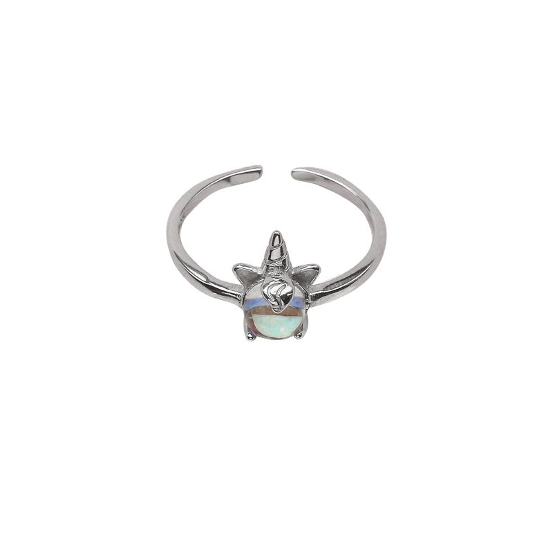 Nhẫn đá pha lê hình kỳ lân xinh xắn cho nữ Unicorn Ring Korea Crystal Opening Silver Rings Women Jewelry