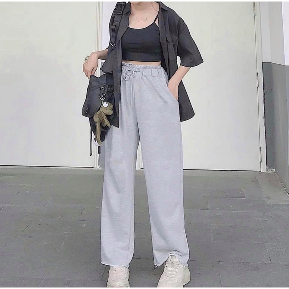 Quần jogger RUBY HOUSE86 from quần ống rộng vải nỉ ép không xù 2 màu Đen Xám, HOT HIT 2021