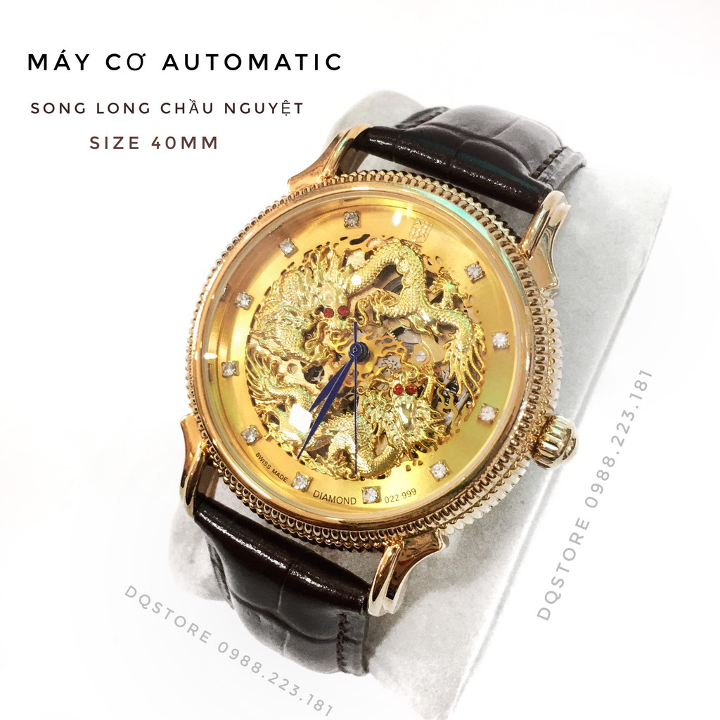 Đồng hồ cơ nam OGVAL, song long chầu nguyệt, mang may mắn tiền tài đến người sở hữu, dây da cao cấp, chống nước tốt