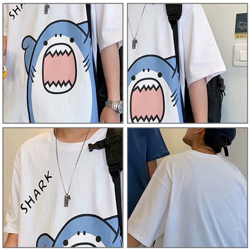 Áo thun tay ngắn in hình cá mập thời trang mùa hè cho nam