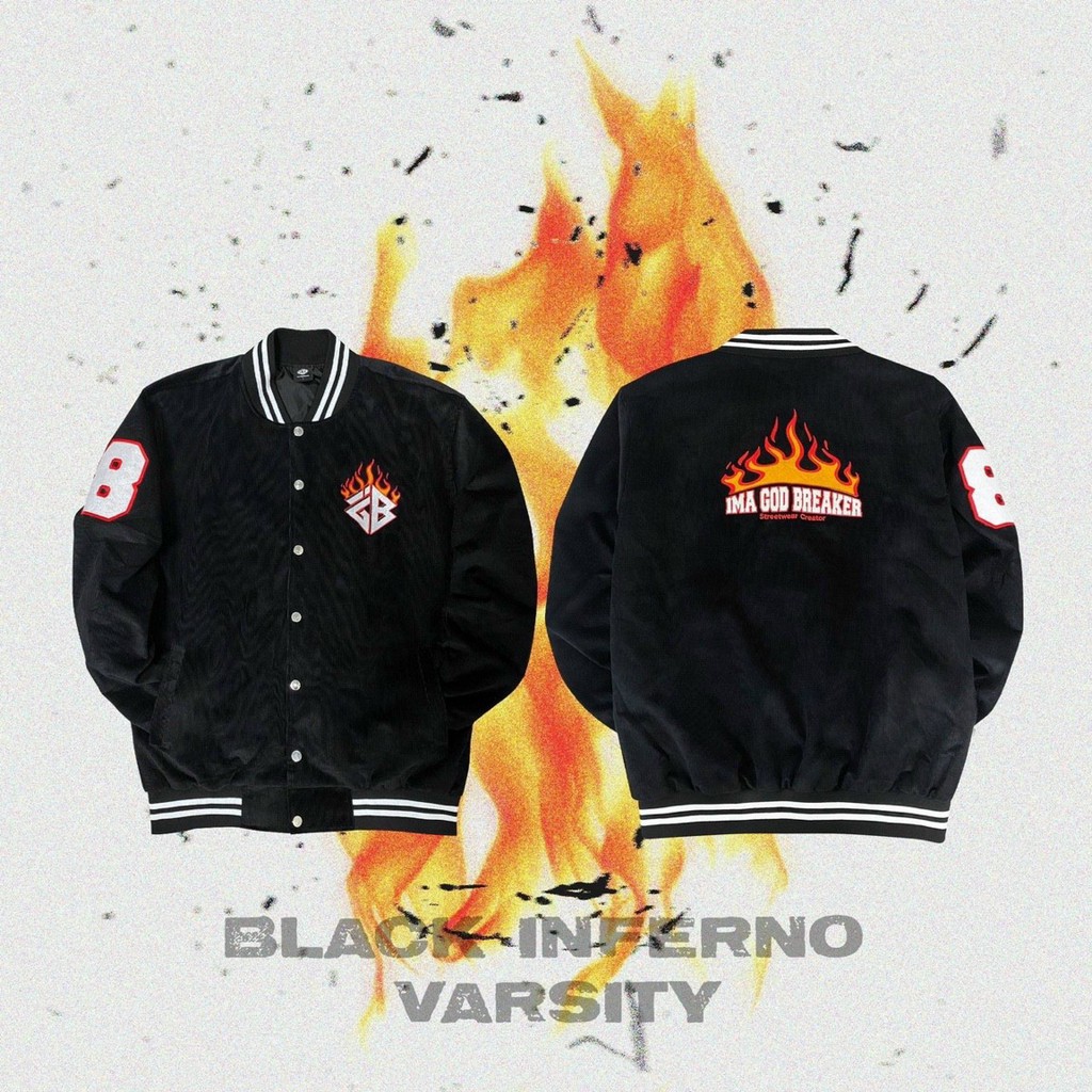 Áo Khoác Bomber Jackets BLACK INFERNO VARSITY Local brand iMA God Breaker Chất Dù 2 Lớp Unisex Nam Nữ Ulzzang KUN