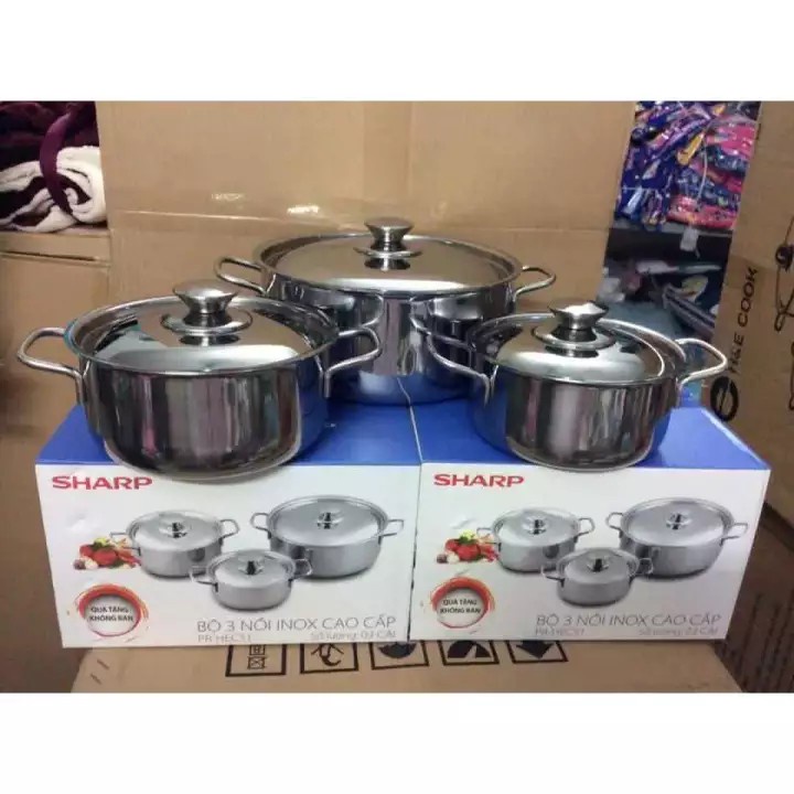 Bộ 3 Nồi Inox Sharp - Bộ Nồi Inox Dùng Cho Mọi Loại Bếp