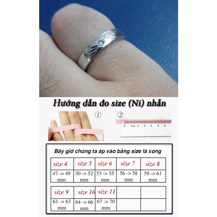 Nhẫn nam nữ đính hột đá siêu đẹp cùng chất liệu inox sáng bòng không đen, không gỉ theo thời gian-Tặng hộp đựng xinh xắn