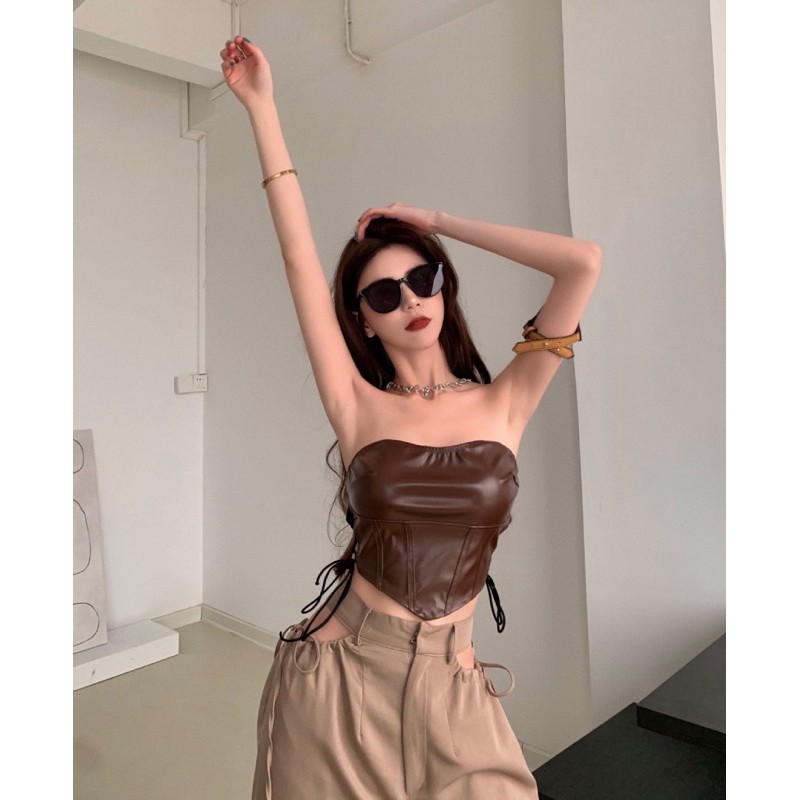 Áo corset da PU cột eo