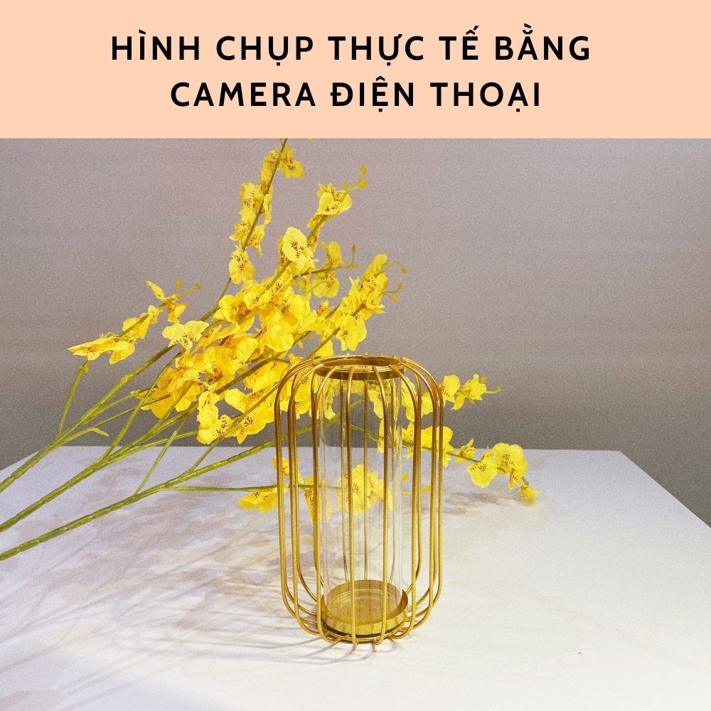 Bình hoa giả lan vũ nữ giả màu vàng trang trí để bàn cao cấp - Hoa lụa trang trí tết nguyên bình cao 60cm