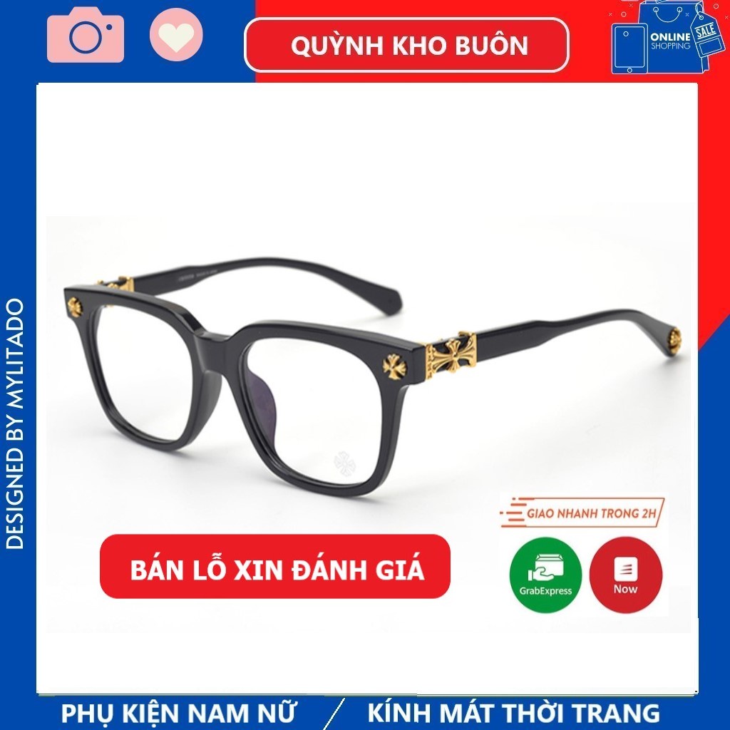 Kính mắt Chrome hearts cao cấp nam nữ thời trang , gọng vuông bản hoa nhỏ họa tiết thời trang Q60