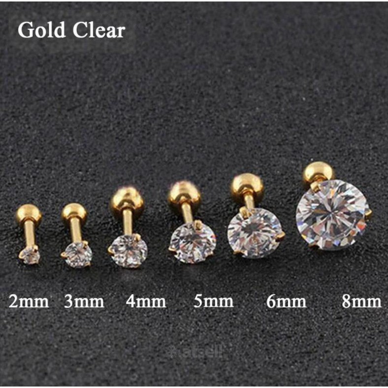Khuyên Tai Đính Đá zircon Chất Liệu Thép Không Gỉ
