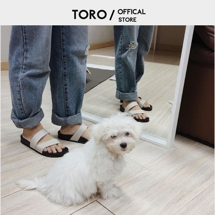 Dép nam nữ da bò cao cấp Toro unisex quai ngang chéo đế cao su non bigsize 36 - 43_T04