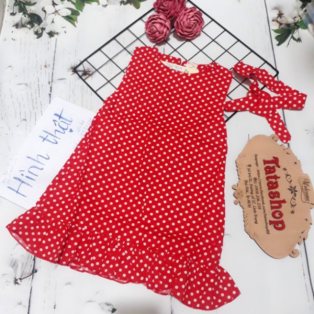 VÁY BÉ GÁI BI ĐỎ DÁNG ĐUÔI CÁ 13-25KG