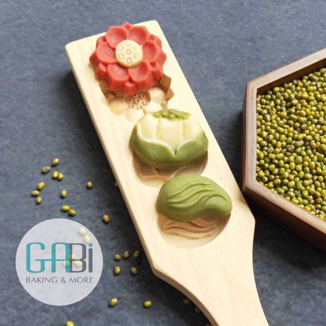 Khuôn trung thu gỗ hình hoa lá hoa sen/đào