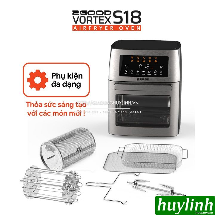 [Mã ELHAMS5 giảm 6% đơn 300K] Nồi chiên không dầu điện tử 2Good Vortex S18 - 15 lít - Tặng găng tay - 10 chức năng