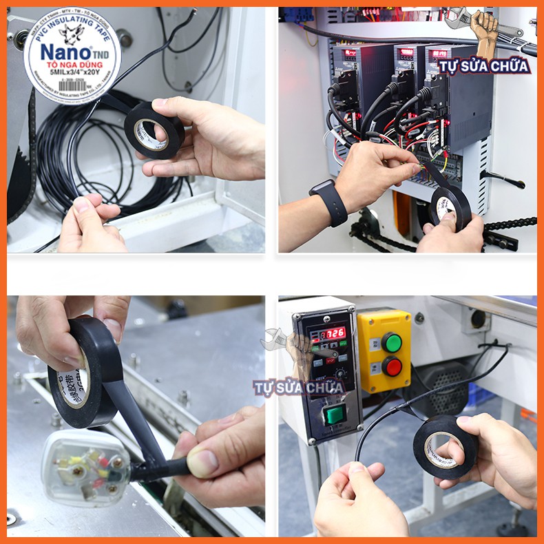 Băng dính điện Nano Tô Nga Dũng , băng keo điện PVC màu đen Nano có độ gian tốt, dính cực chắc