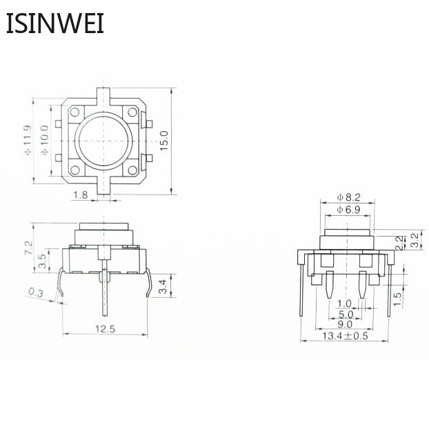 Set 10 công tắc kích thước 12X12X7.0mm kèm đèn LED 12*12*7