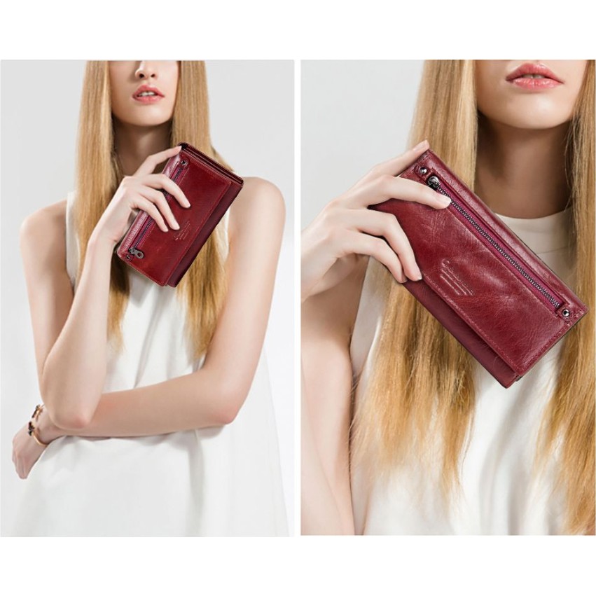 2020 Contact C2147 - Bảo Hành 2 Năm - Bóp Ví Đứng Dài Cầm Tay Da Ngựa Điên Women Wallet Genuine Bò - Nam Nữ