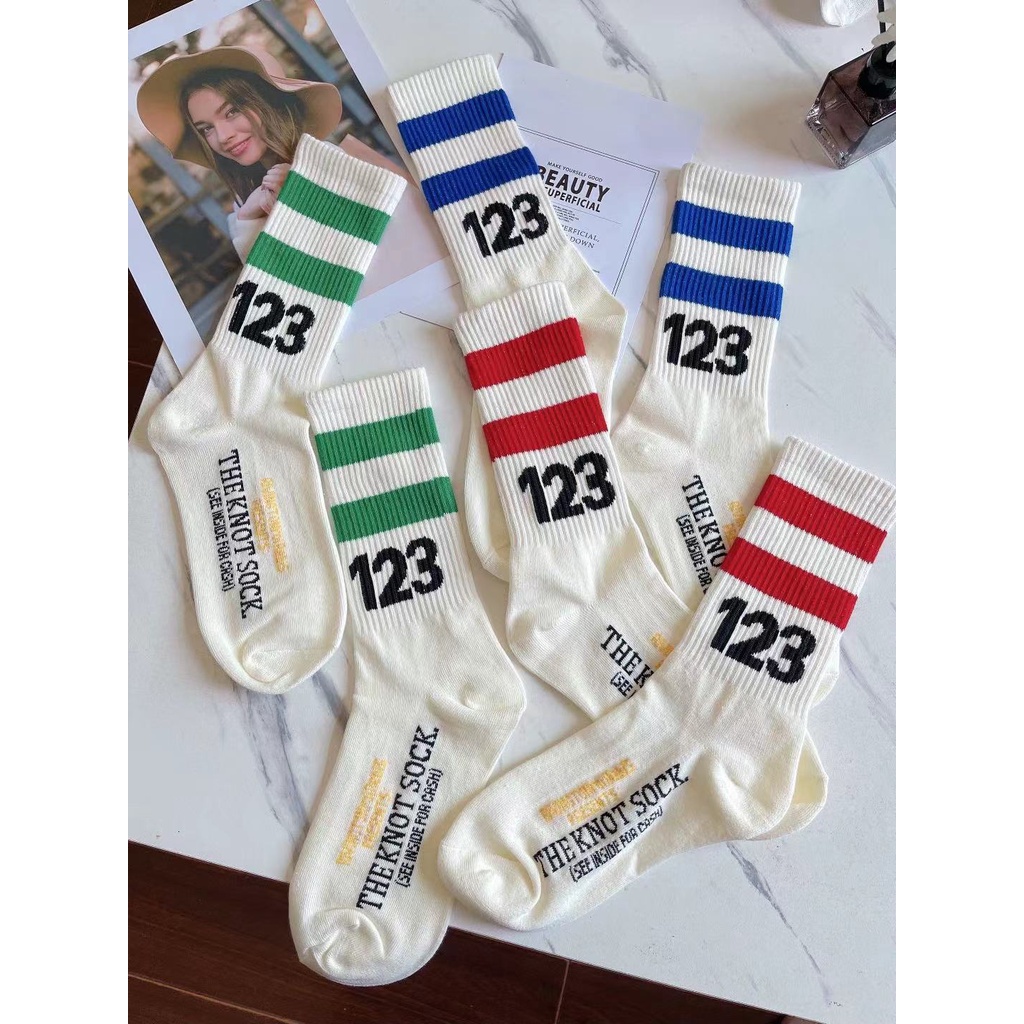 Vớ tất Hàn Quốc unisex 2 sọc số 123 cổ cao