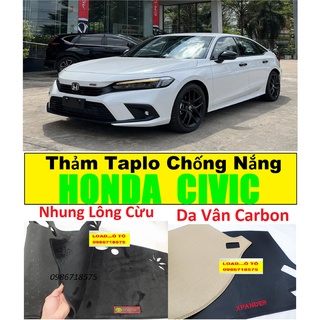 Thảm Chống Nắng Taplo Honda Civic 2023-18 Mẫu Da Carbon, Nhung Lông Cừu Chống Trượt Cao Cấp