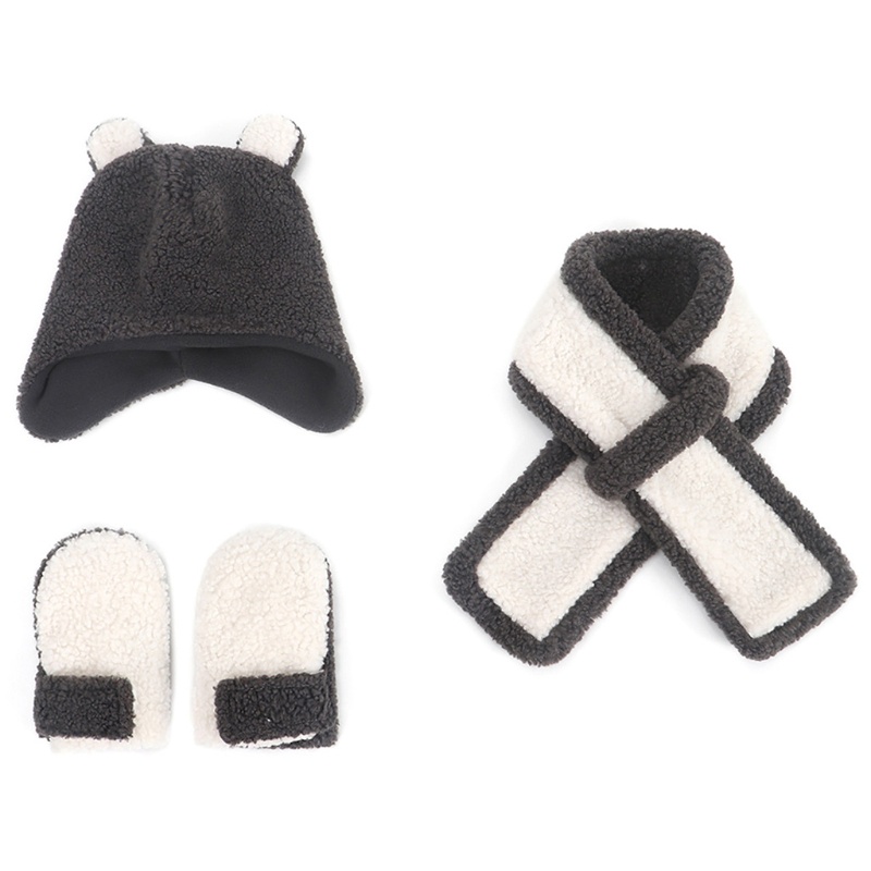 1 bộ nón trùm đầu tai gấu kèm khăn choàng cổ dễ thương giữ ấm mùa đông cho bé