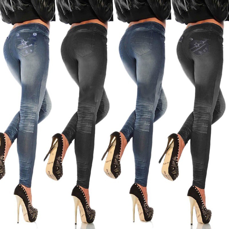 Quần legging giả jean in hình bướm nhiều màu sắc thời trang xinh xắn cho nữ