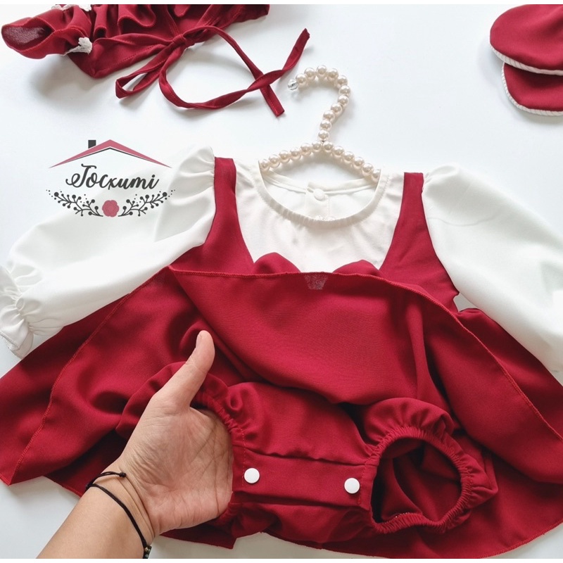 [SET 3 MÓN] BODY VÁY KIỂU YẾM NƠ ĐỎ MẬN SIÊU IU [CHẤT DÀY ĐẸP]
