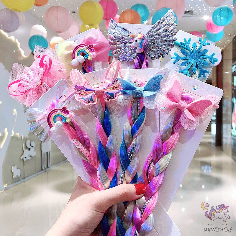 Dây buộc tóc trang trí tóc giả nhiều màu sắc thời trang cho bé gái