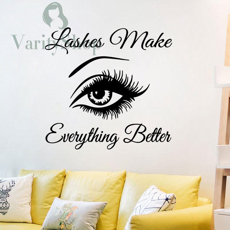 Wall Sticker Room Self Adhesive Vinyl Black DIY Eye Lashes Quote Home Decoration Art Waterproof Removable 55*57cm