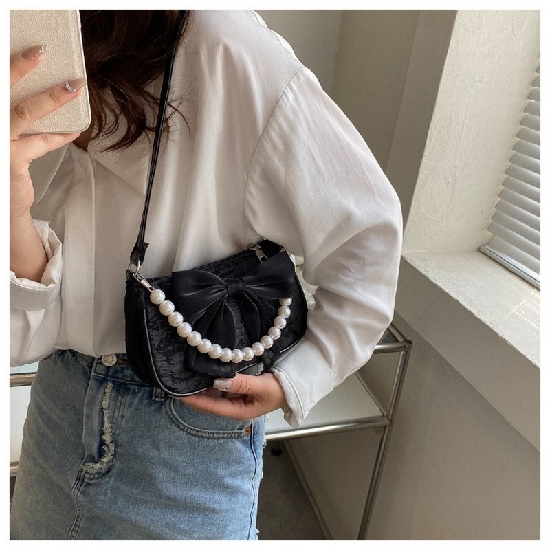 Túi Xách Đeo Vai Phối Dây Xích Ngọc Trai Thắt Nơ Thời Trang Mùa Hè Mới NB00133 2022 Dành Cho Nữ