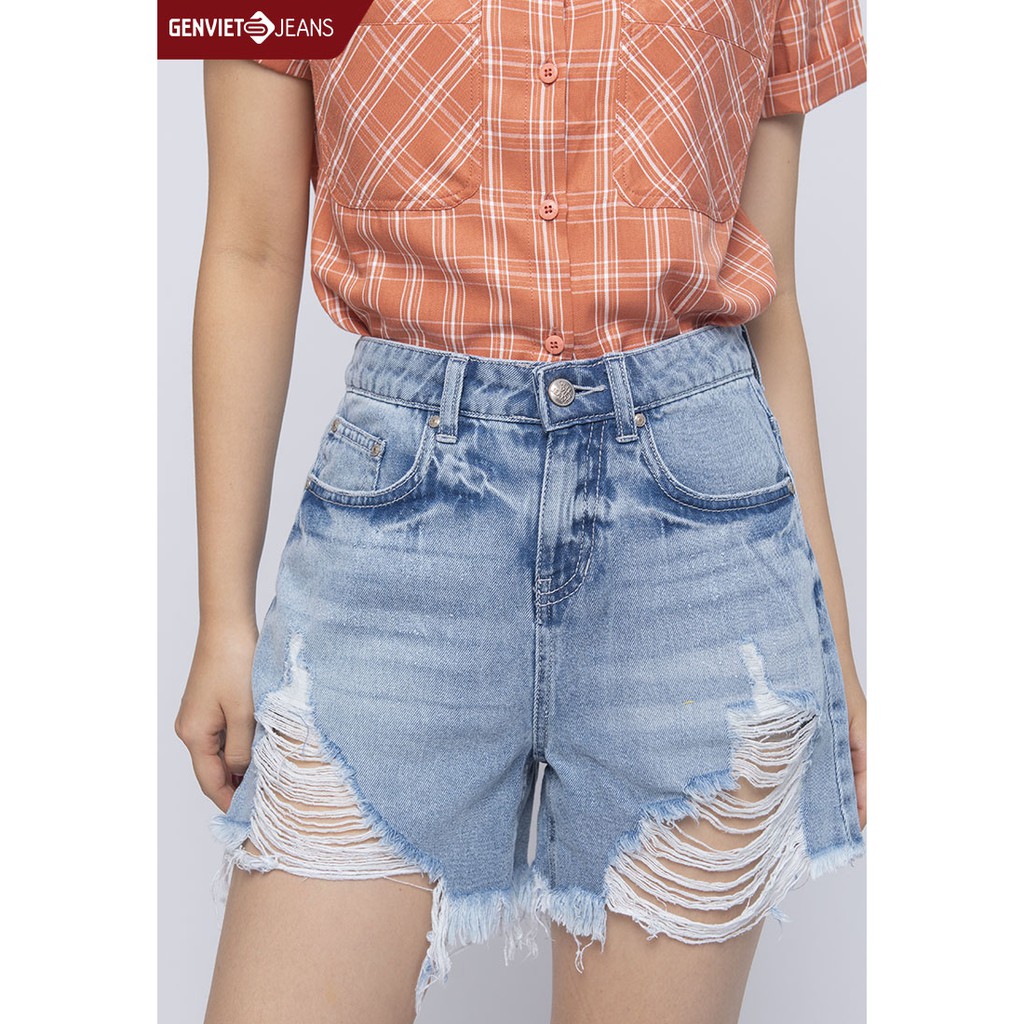 [Mã FATOP12 giảm 30K đơn 150K] Quần Short Jeans Nữ Genviet Rách Tua XQ428J1251