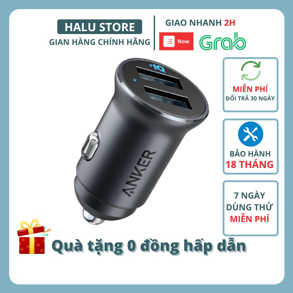  Tẩu Sạc Ô Tô Anker 24w 2 cổng usb powerdrive alloy A2727 - halustore