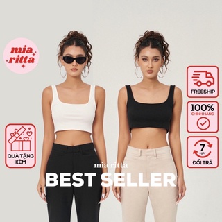 Áo hai dây croptop bản to áo 3 lỗ thun gân cổ vuông square neck crop top Mia Ritta A2062