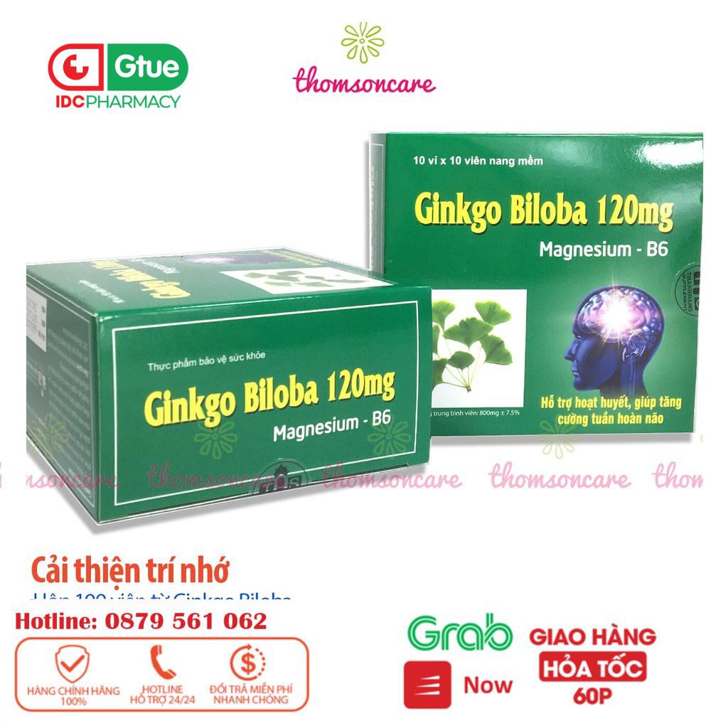Ginkgo Biloba 120mg - cải thiện trí nhớ, giảm mất ngủ, hoạt huyết dưỡng não, có thêm Magie B6 - Hộp 100 viên._[IDC]