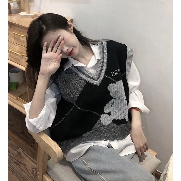 Áo Len Gile Nữ Cổ V Áo ghile nữ Basic Màu Trơn Có Cúc Kiểu Hàn Quốc Ulzzang thời trang Xiaozhainv vn | BigBuy360 - bigbuy360.vn