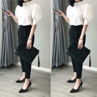 Quần baggy nữ lưng thun sau co giãn khóa sườn chất vải tuyết mưa mềm màu đen - Quần vải nữ cạp chun công sở mặc đi học