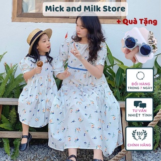 Đầm cho bé gái 10 đến 25kg MICK AND MILK, Set váy đôi mẹ và bé dáng baby doll hoạ tiết hoa nhí dễ thương