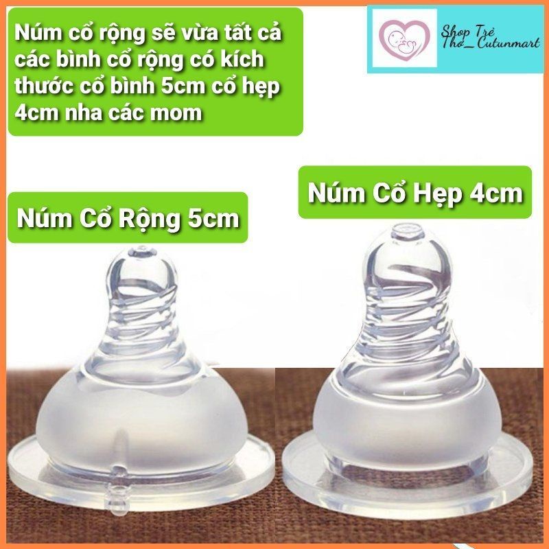 Núm Ti Silicon Siêu Mềm Thay Thế Bình Sữa Cổ Rộng, Cổ Hẹp