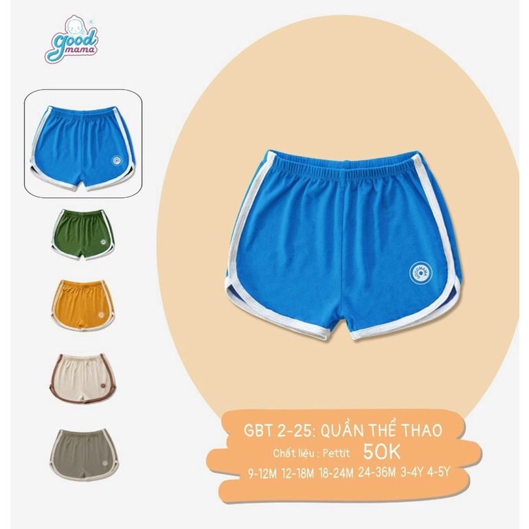Quần đùi cộc thể thao chất petit Goodmama siêu mềm mát cho bé