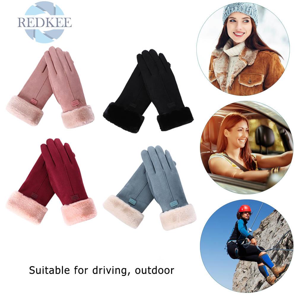 Đôi Găng Tay Da Lộn Giữ Ấm Cảm Ứng Thời Trang Cho Nữ