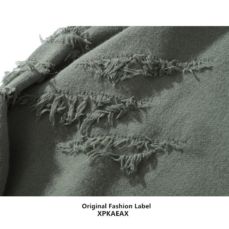 Áo khoác cổ tròn thiết kế rách màu xanh matcha phong cách đường phố thời trang cá tính