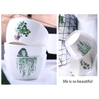Chén ăn cơm bát ăn gốm sứ họa tiết lá cây Bắc Âu sang chảnh.