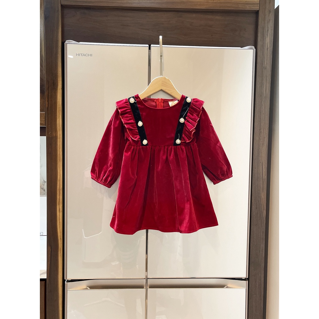 VÁY NHUNG ĐỎ VIỀN ĐEN CÚC NGỌC