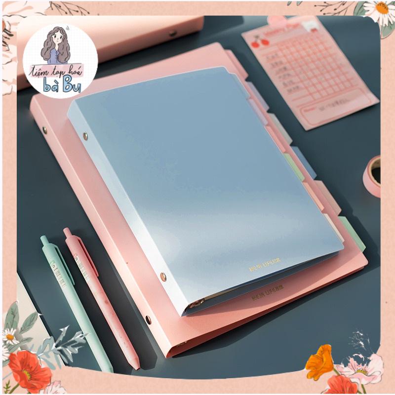 Sổ còng bìa còng (binder) tông màu morandi (pastel) kèm 20 tờ giấy line và 6 tab phân trang size A5 B5