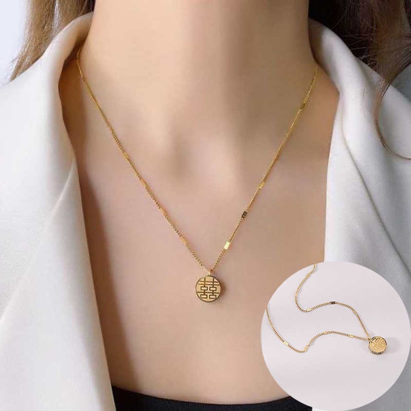Vòng cổ Vàng Hai Mặt Bằng Thép Không Gỉ Thanh Lịch Thời Trang Cho Nữ
