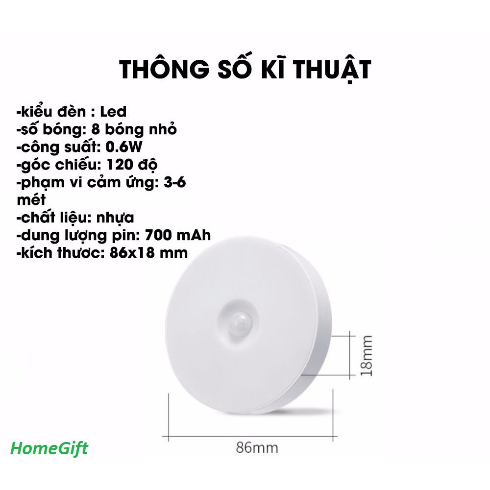 Đèn LED Cảm Biến Chuyển Động Thông Minh, đèn cảm ứng hồng ngoại sạc tích điện, Tự động sáng khi có chuyển động gần