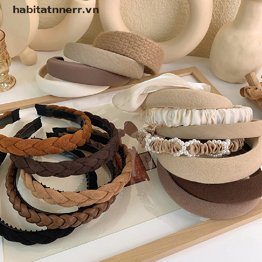 Băng đô cài tóc bản rộng màu trơn thời trang nữ