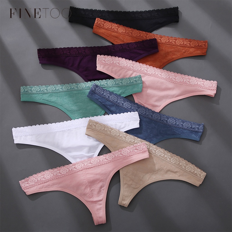 Set 2 quần lót Thong G-string ren hoa lưng thấp 9 màu trơn tùy chọn XS-XL