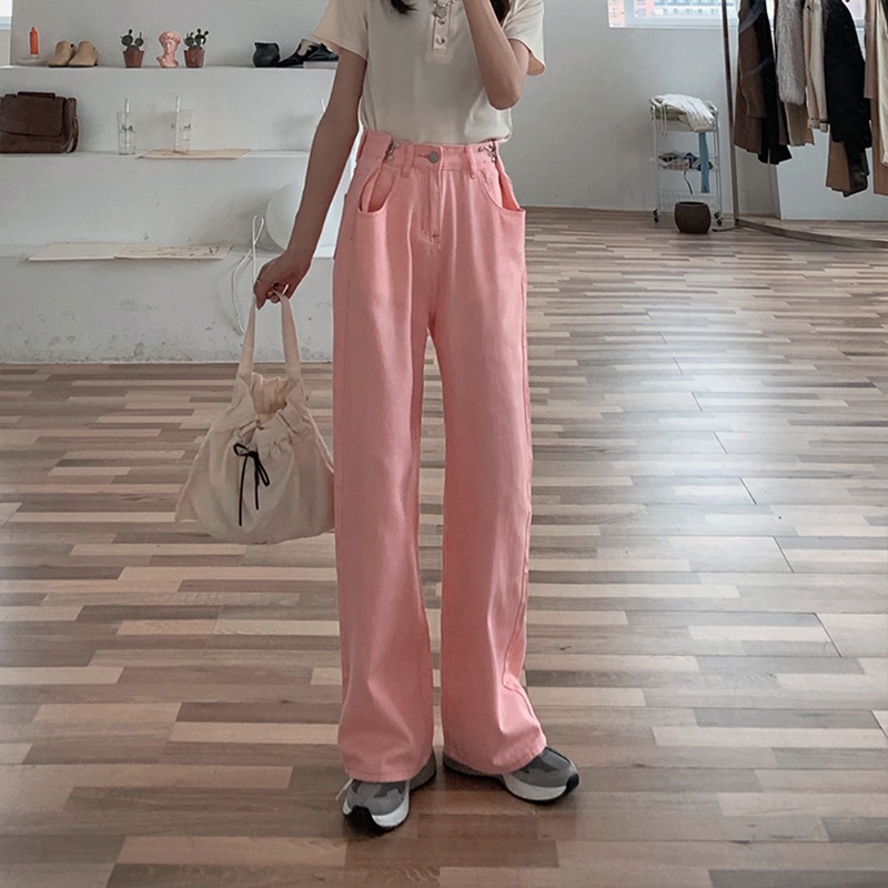 Quần jean SUXI ống rộng lưng cao phong cách Hàn Quốc cho nữ