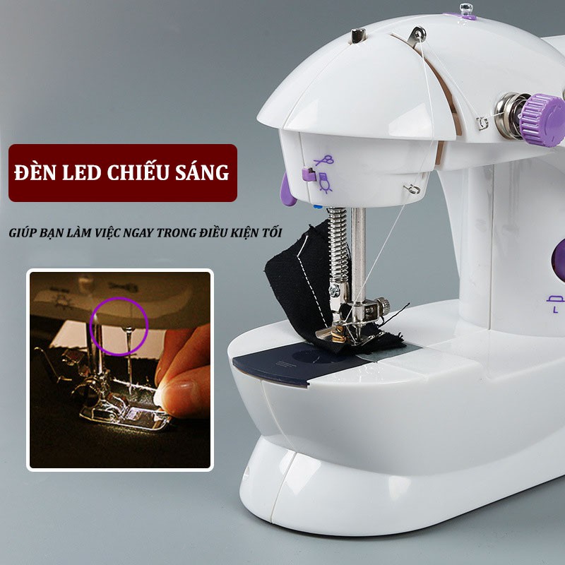 [HÀNG LOẠI 1] Máy Khâu Mini Gia Đình Tiện Dụng - Máy May Mini 2 Chế Độ Nhanh Chậm Có đèn LED - Tặng Kèm 4 Suốt Chỉ